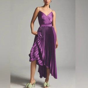 Ieena for Mac Duggal Pleated Satin Flowy Midi Dress NWT